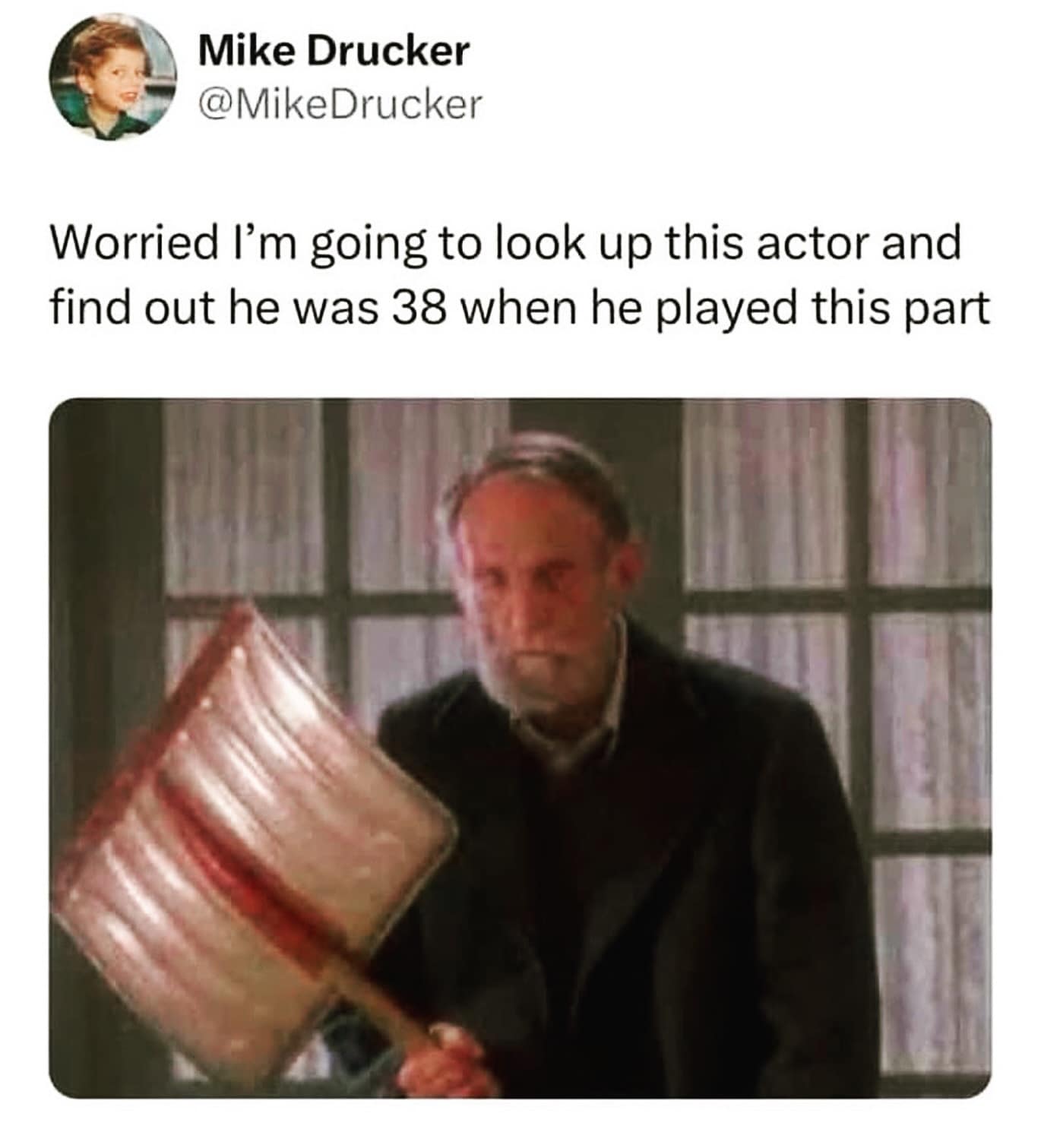 A funny tweet about Old Man Marley from Home Alone, worrying the actor was "38 when he played this part."