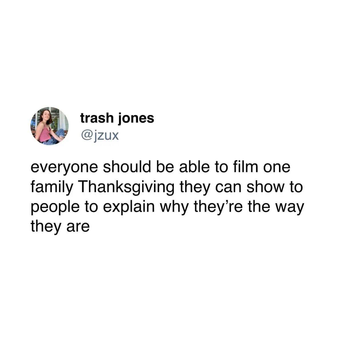 Funny thanksgiving tweet about filming family drama as proof