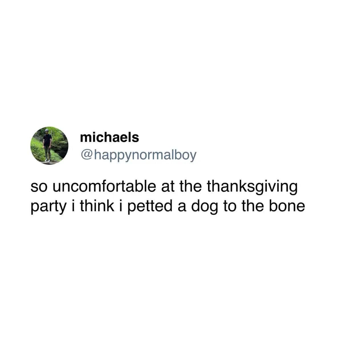 Funny thanksgiving tweet about petting a dog too much