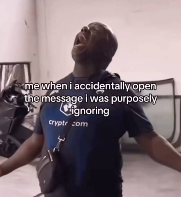 Funny tiktok screenshot showing a man screaming after opening a text