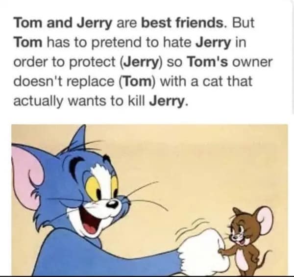A wholesome conspiracy theory that Tom and Jerry are best friends, and Tom pretends to hate Jerry.