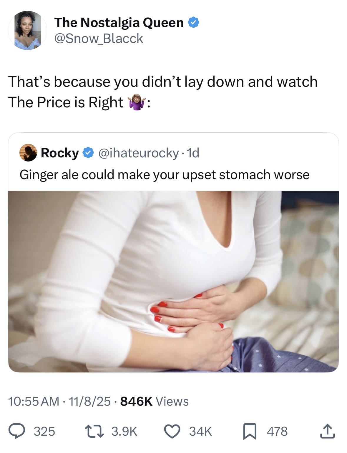 A hilarious meme and viral tweet explaining the "real" cure for an upset stomach is The Price is Right.
