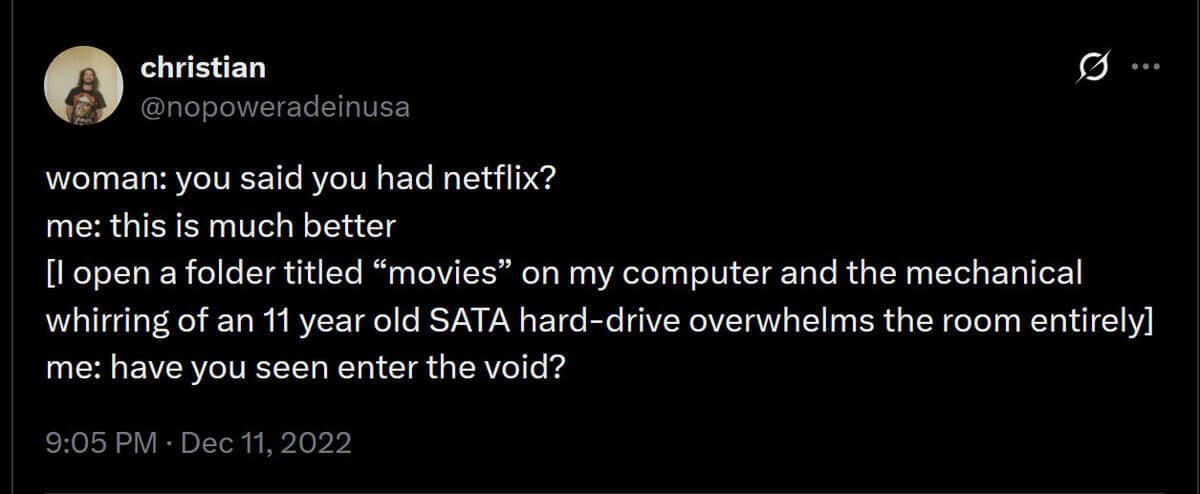 Funny meme text conversation showing a mechanical hard drive noise joke.