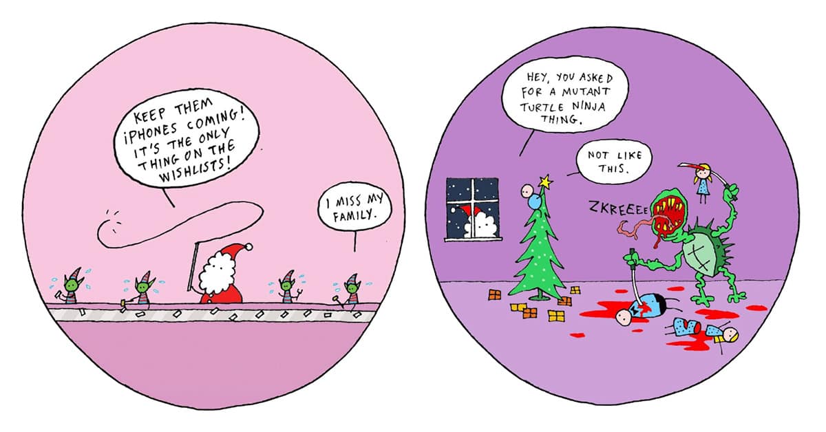 Collection of Hugleikur Dagsson comic strips and a dark humor christmas comic gallery