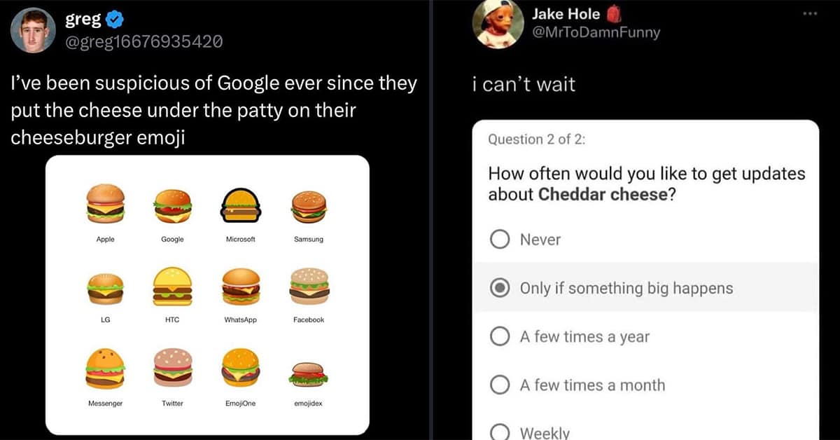 Collection of viral tweets about eating and cooking featuring a food meme