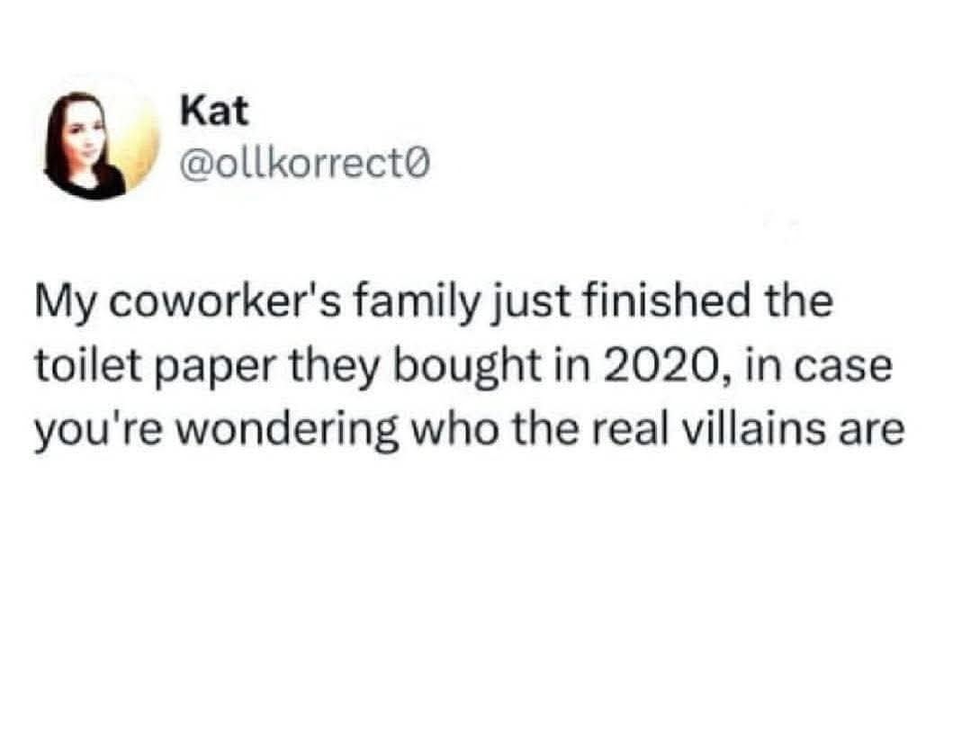 Tweet about a family finally finishing their 2020 toilet paper hoard funny memes