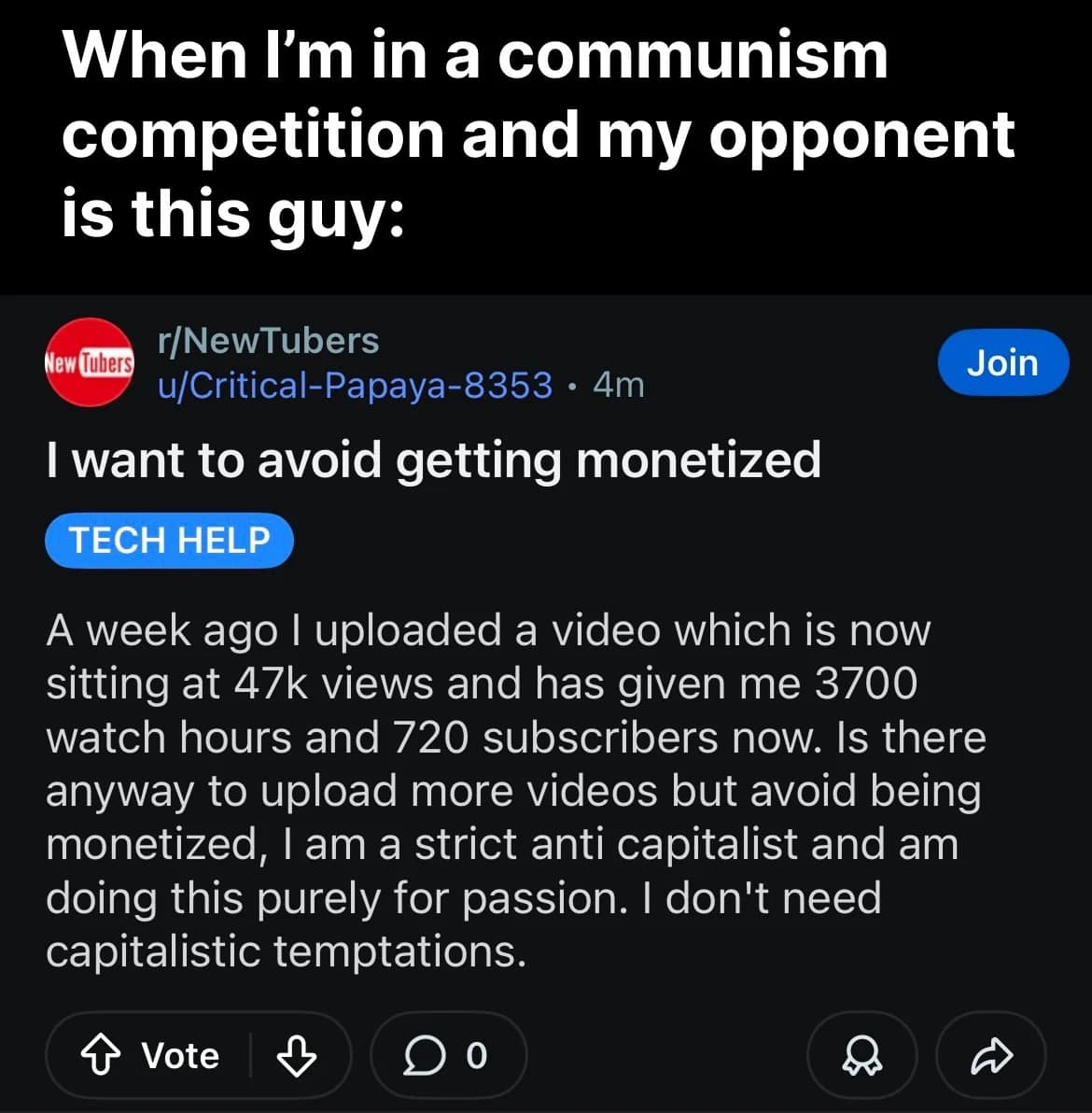 Reddit user asks how to avoid YouTube monetization for anti-capitalist reasons funny pics.