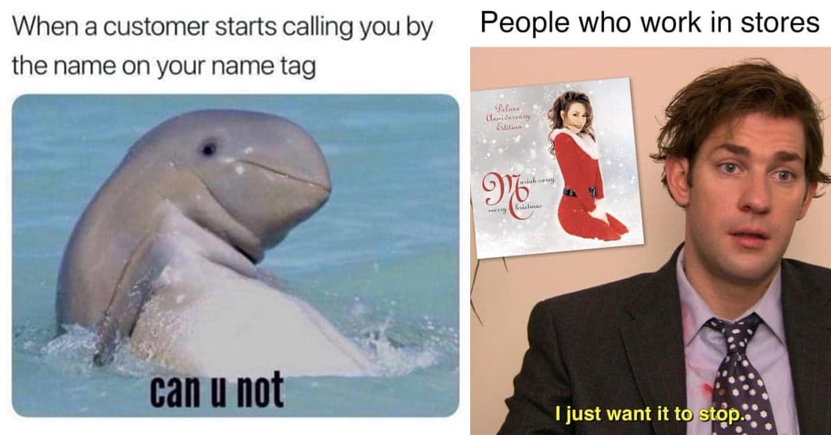 Collection of funny retail meme images and customer service meme compilations featuring The Grinch and The Office