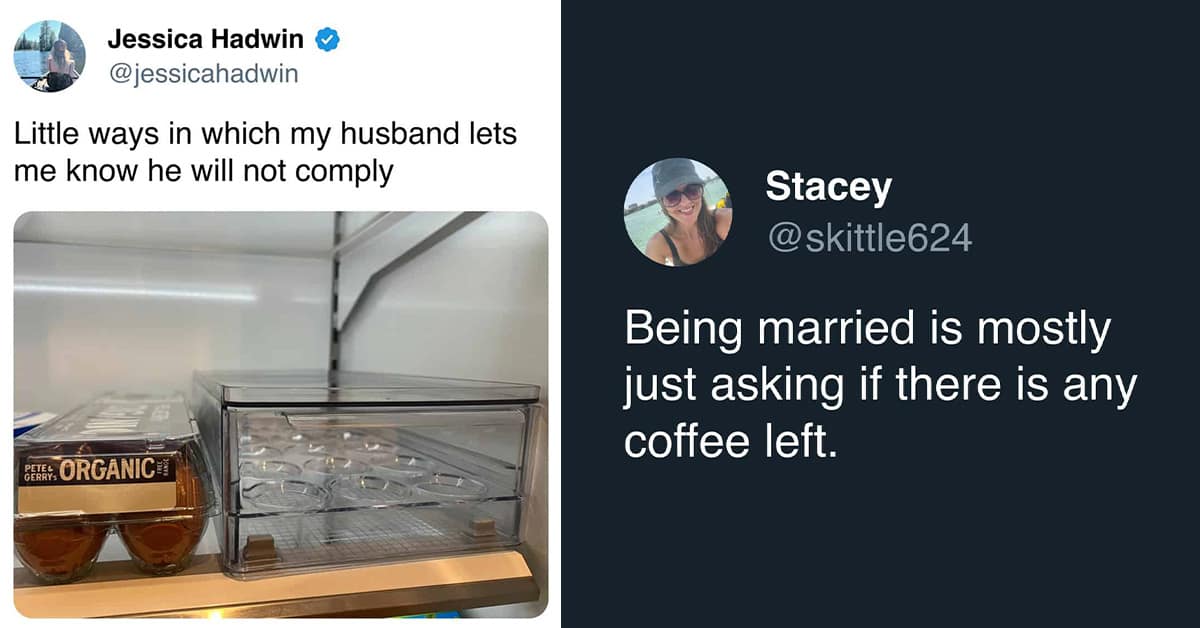 Collection of marriage meme images and funny marriage tweet compilations featuring robot vacuums and buffet soup