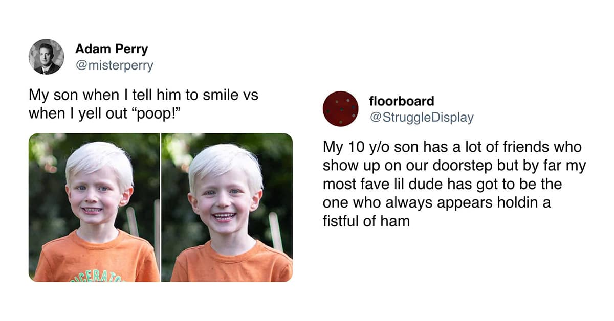 Compilation of tweets about the chaos of raising children in a parenting meme gallery