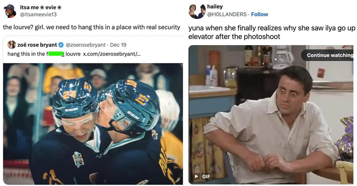 Collection of Heated Rivalry meme favorites and Canadian gay hockey show meme edits featuring the glass house and Ilya's confidence