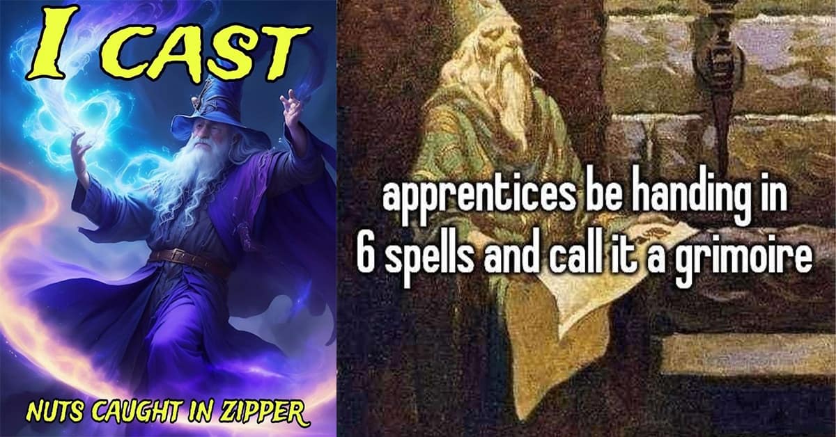 Collection of DnD memes and Dungeons and Dragons memes featuring wizards, mind flayers, and funny spells.