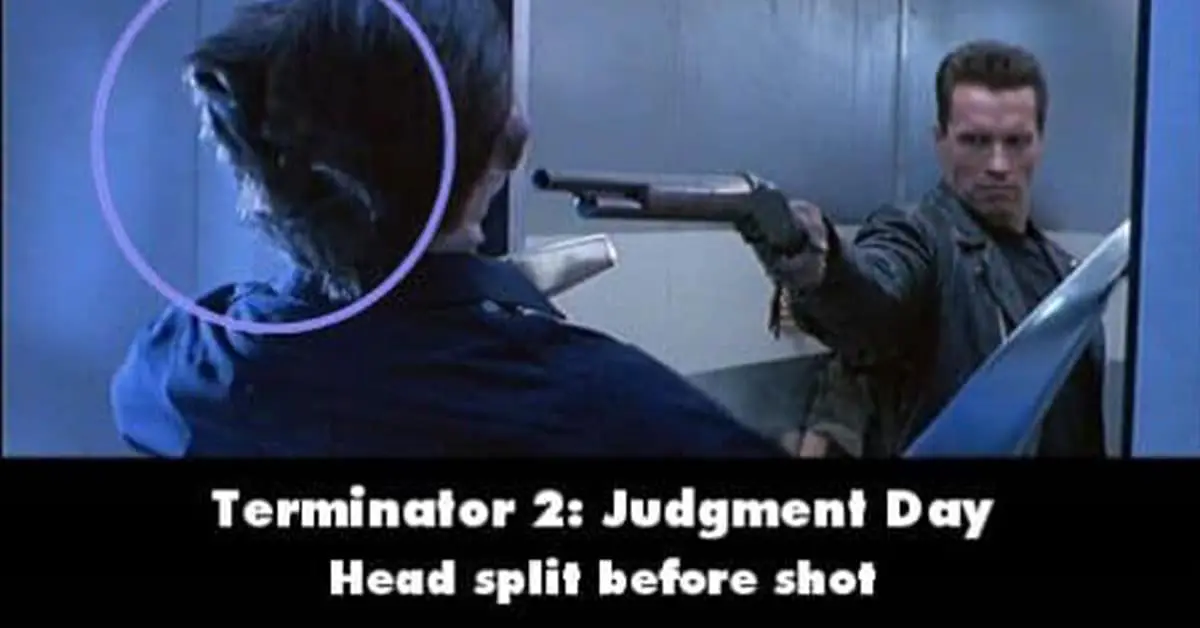 Collection of funny movie mistake screenshots including Harry Potter teleporting and Terminator 2 bloopers