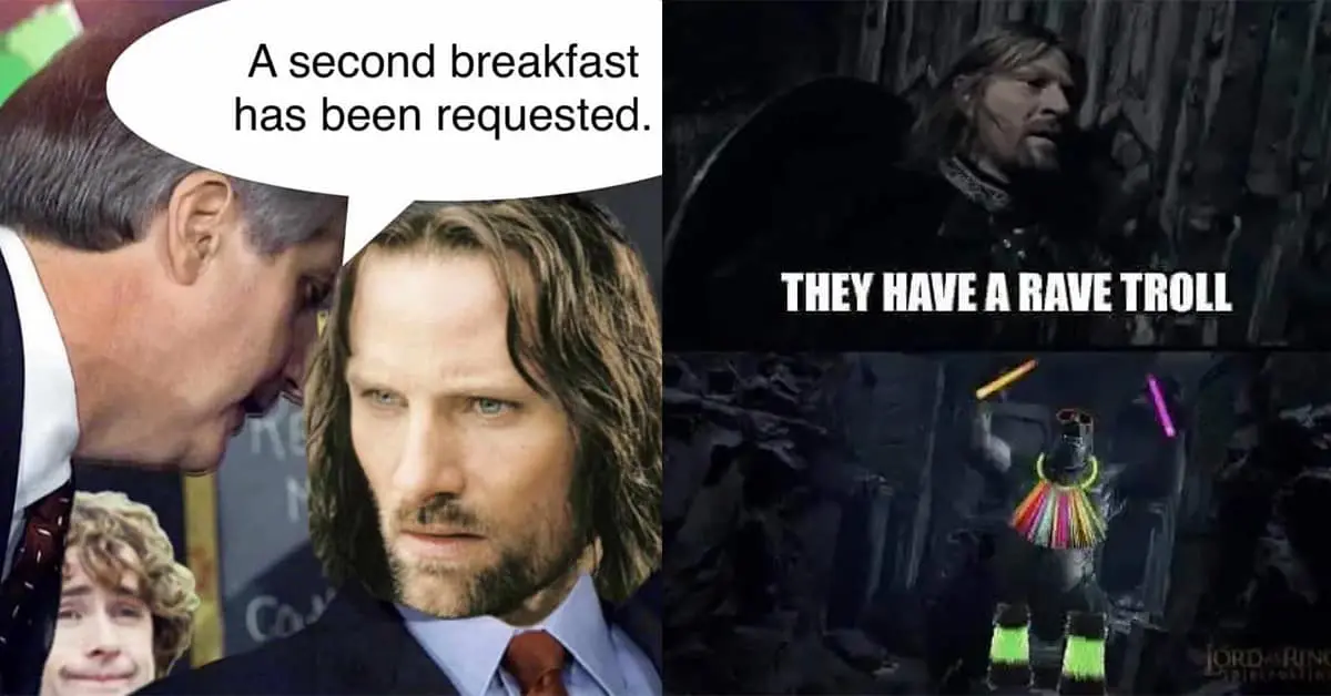 Collection of lord of the rings memes classics and funny LoTR meme formats featuring Aragorn, Legolas, and visual puns