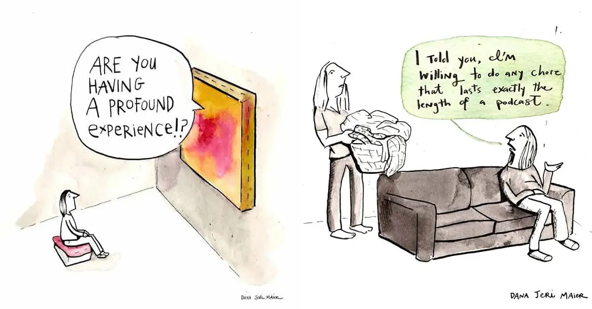 Collection of single panel comics by Dana Jeri Maier featuring Cat News and relatable work struggles.