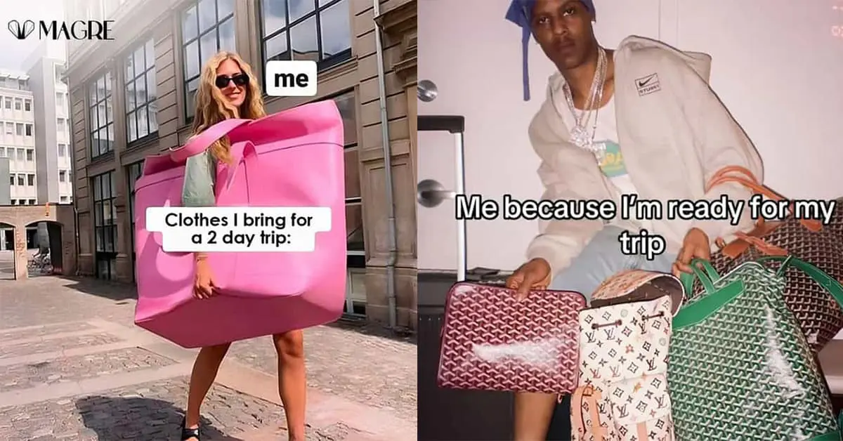 Collection of travel meme favorites and vacation meme moments featuring Wendy Williams and Louis Vuitton luggage overpacking jokes.