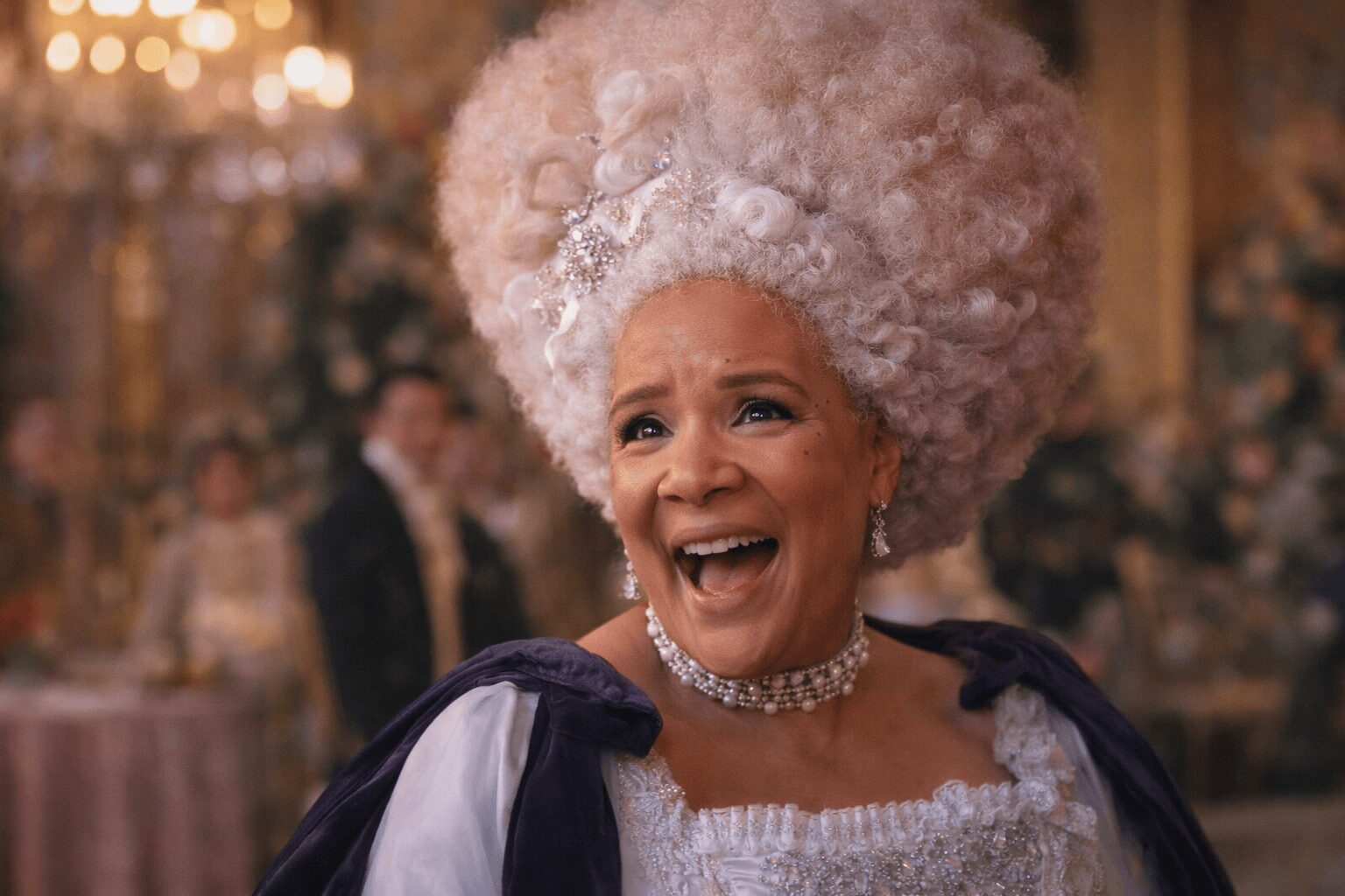 Bridgerton memes compilation: A collage featuring Queen Charlotte yawning widely, Eloise glaring while holding a book, and Colin and Violet shamelessly eavesdropping at a door.