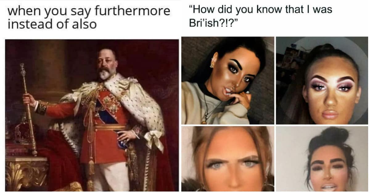 A compilation of funny UK memes featuring "Bluetooth Init," melted pea soldiers, and the scary history monster.