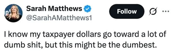 A politically charged RFK Jr sauna meme where a user laments the waste of government resources, calling the bizarre workout video the "dumbest" use of taxpayer dollars.