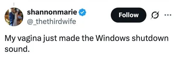 A devastatingly funny RFK JR and Kid Rock workout meme where a female user reacts to the sweaty, denim-clad video by claiming her body "just made the Windows shutdown sound."