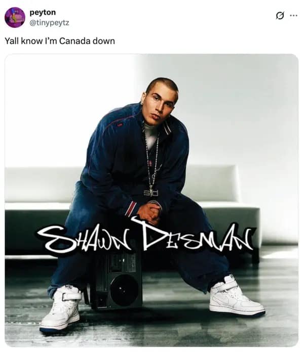 A Yall know I'm Canada Down meme featuring Canadian R&B singer Shawn Desman posing with a boombox.