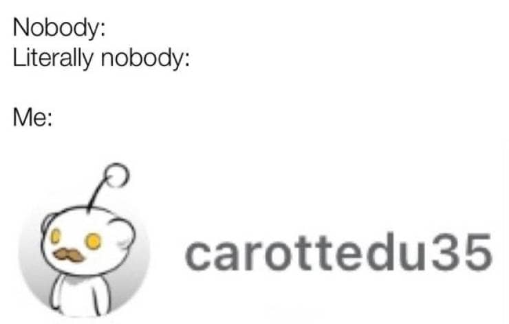 Social media screenshot of a user profile for carottedu35 using the nobody literally nobody meme format.