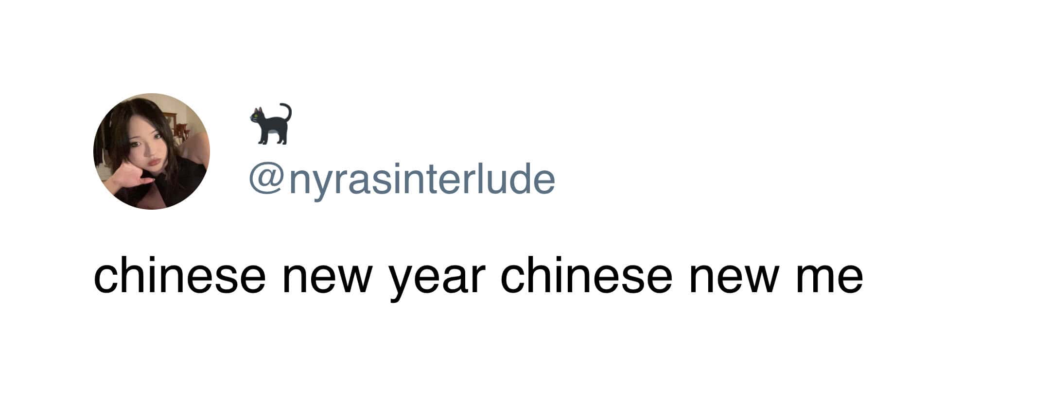 A simple pun Chinese New Year meme tweet where a user captions their selfie with the wordplay "chinese new year chinese new me."