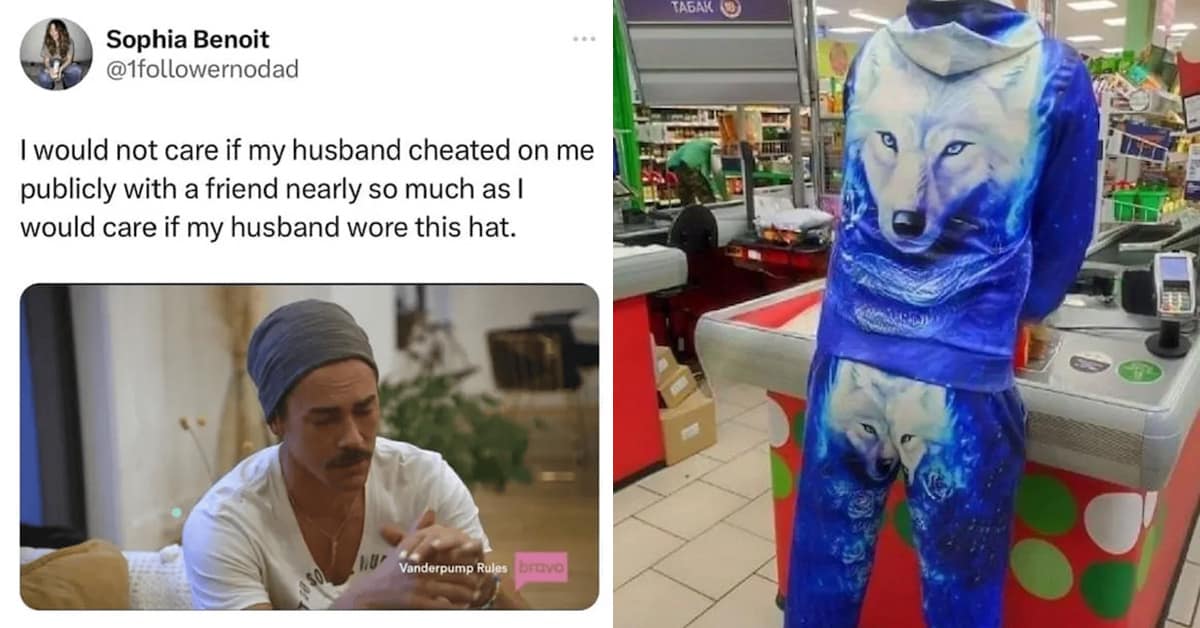 A compilation of the worst fashion faux pas including the cigarette necklace, the raccoon bone earrings, and the bucket hat pants.