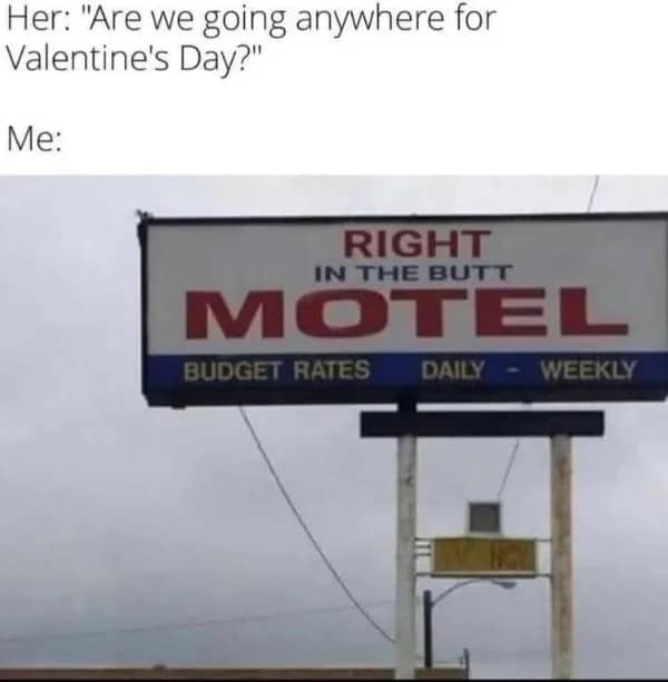 Relatable meme using Tobey Maguire’s face to describe wanting a specific Valentine's Day destination.