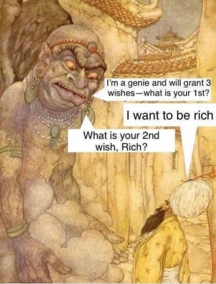 Funny genie comic where the genie grants a wish literally by calling the person by the name Rich.