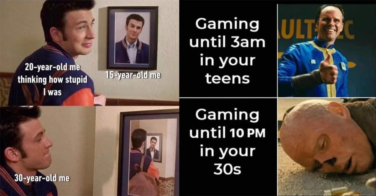 A collage of getting old meme content including the Lord of the Rings texting joke, the Beavis and Butthead aging explanation, and the "20 year old car" reality check.