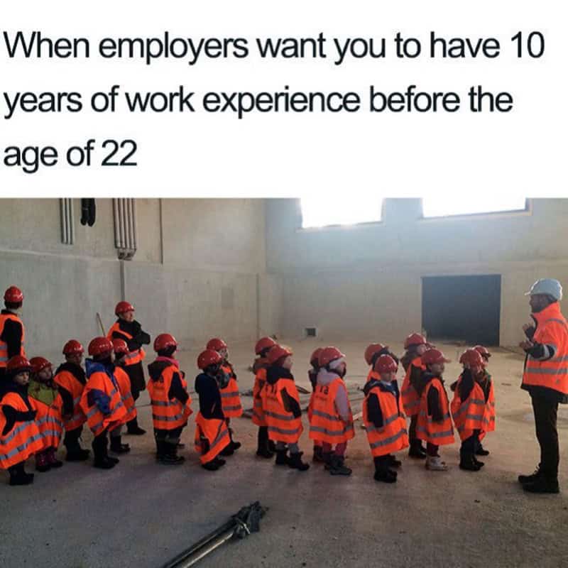 Children in hard hats and vests illustrating the struggle of entry-level job experience requirements.
