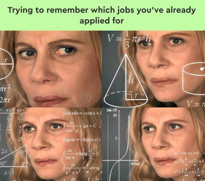 Confused woman with math equations overlay reflecting the struggle to track job applications sent.