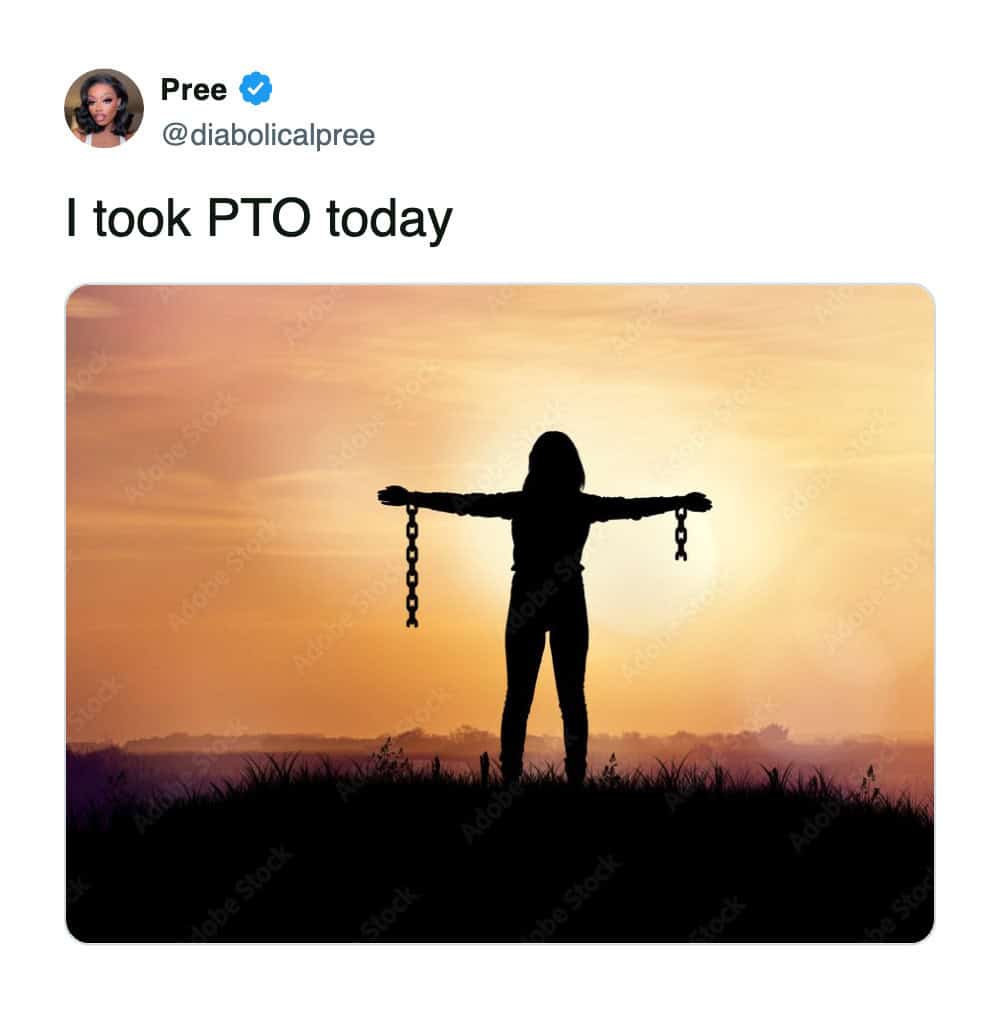 Silhouette of a person breaking chains against a sunset to represent the pure freedom of taking a day of PTO.