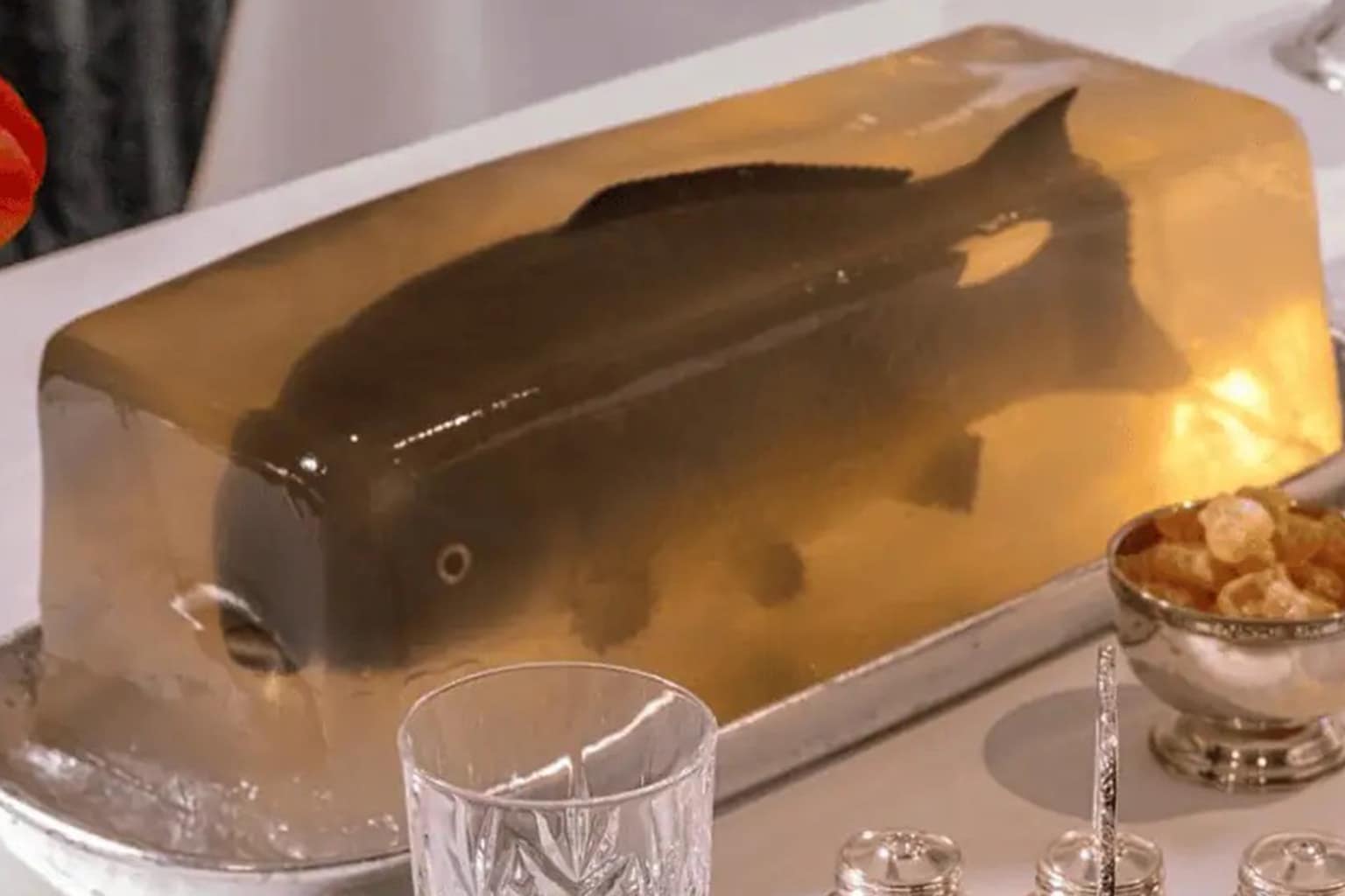 Meme dump compilation: A collage featuring a bottle of Gorilla Glue maliciously pranked with a "FOR RECTAL USE ONLY" sticker, a highly threatening handmade children's Valentine's Day card, and a whole dead fish completely entombed in clear gelatin to represent absolute corporate email exhaustion.