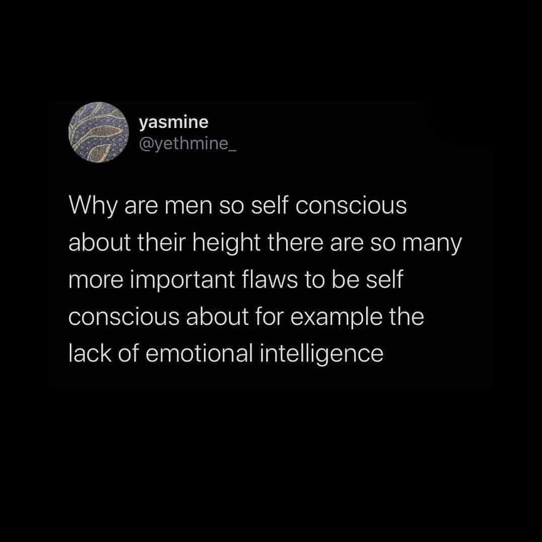 A brutal memes about height text post suggesting men should stop worrying about height and focus on real flaws like their "lack of emotional intelligence."