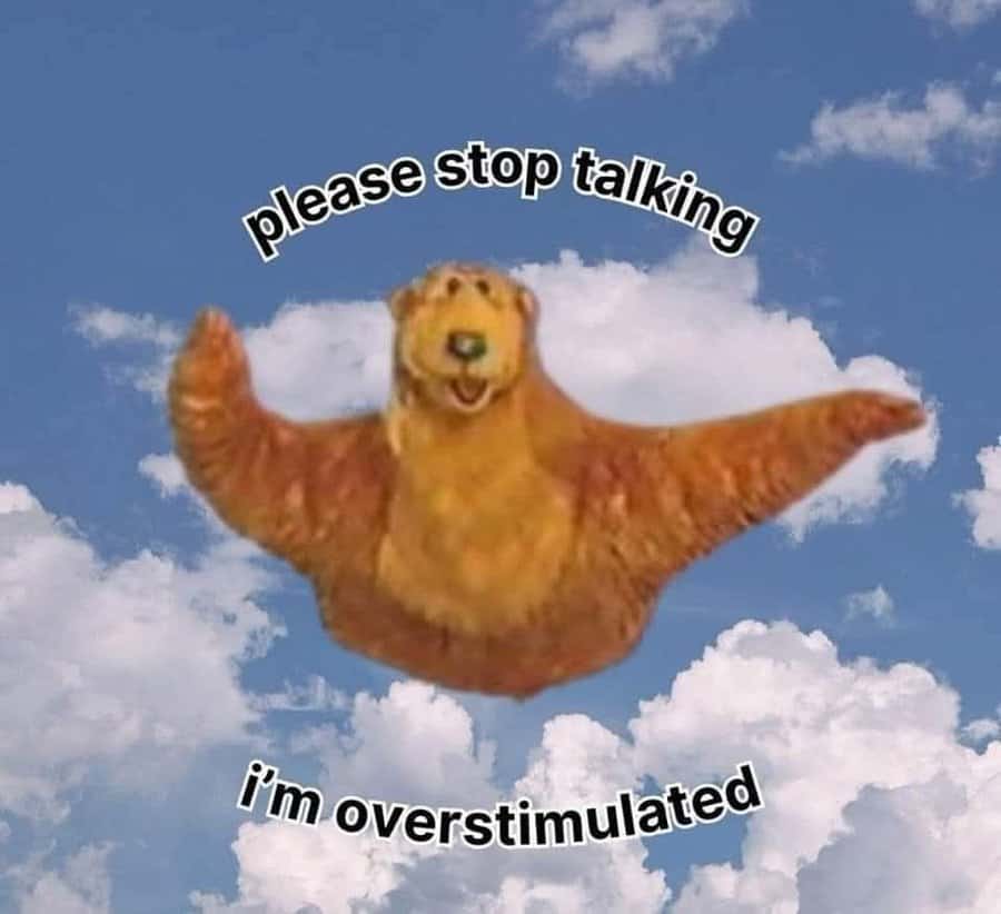 ear in the Big Blue House floating in clouds with the text "please stop talking."