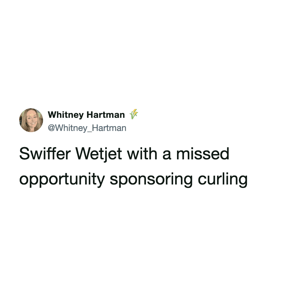 Whitney Hartman posting about Swiffer Wetjet missing a marketing opportunity by not sponsoring Olympic curling teams.