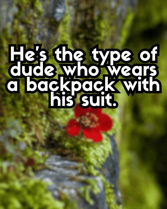 Insult targeting the fashion crime of wearing a backpack with a formal suit.