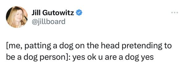 Hilarious tweet describing the extreme awkwardness of a non-dog person trying to pet a dog just to blend in.
