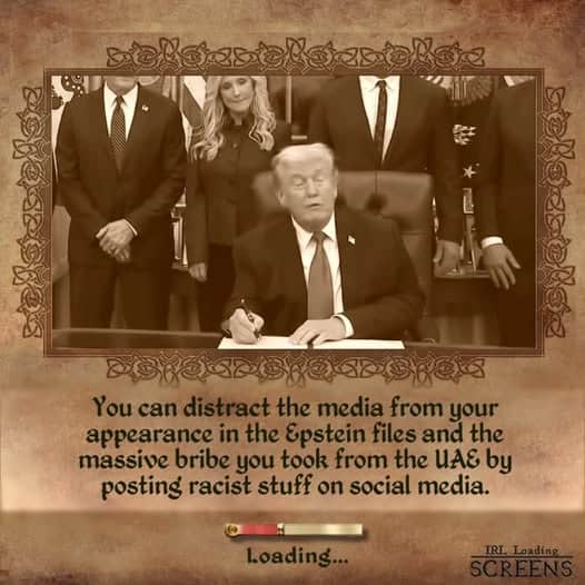 A political strategy real life loading screen tip featuring Donald Trump, explaining how to "distract the media" from scandals by posting controversial content on social media.