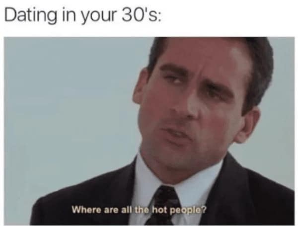A dating meme using Michael Scott from The Office to capture the disappointment of dating in your 30s and wondering where all the hot people went.