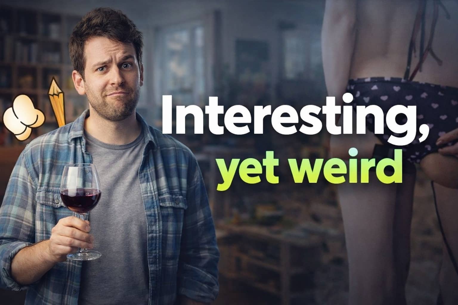 Confused man holding wine glass next to text reading interesting yet weird funny facts.