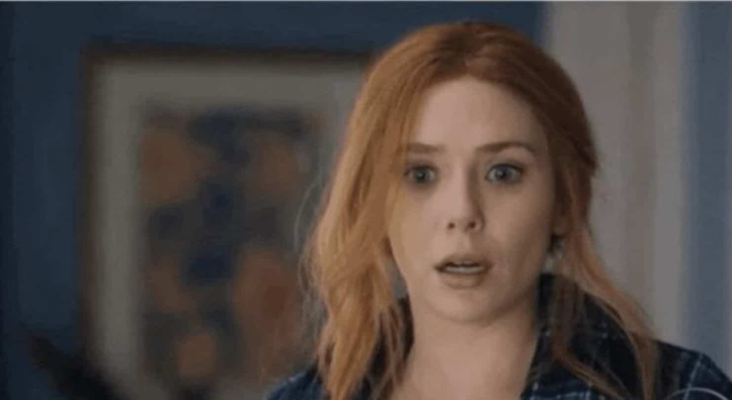 Wanda Maximoff looking shocked and confused in a scene frequently used for funny marvel memes.