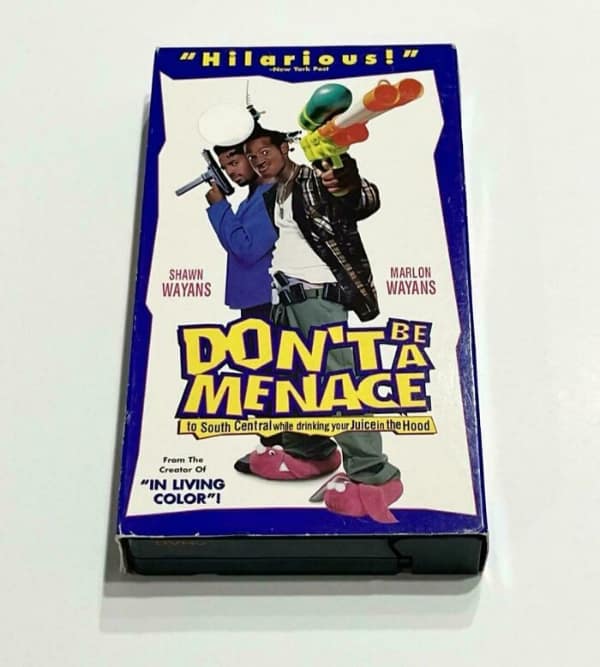 A classic 90s meme showing a physical VHS tape of the hilarious comedy movie Don't Be a Menace, instantly sparking deep 90s nostalgia for Friday night video rentals.