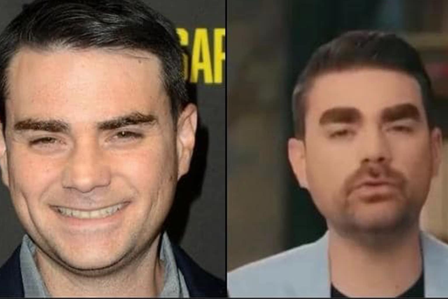 A complete dump of Ben Shapiro eyebrows memes content that captures the internet's obsession with his new look, featuring the "Lawrence of Dry Labia" movie poster parody, a giant set of eyebrows visible from outer space, and a viral makeup tutorial mimicking the blocky style.