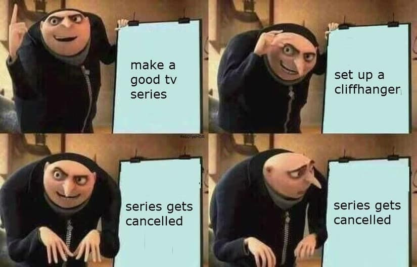 The tragic cycle of cult TV is illustrated in this Gru's Plan Firefly meme, documenting the high of making a great series only to face the crushing reality of cancellation after a cliffhanger.