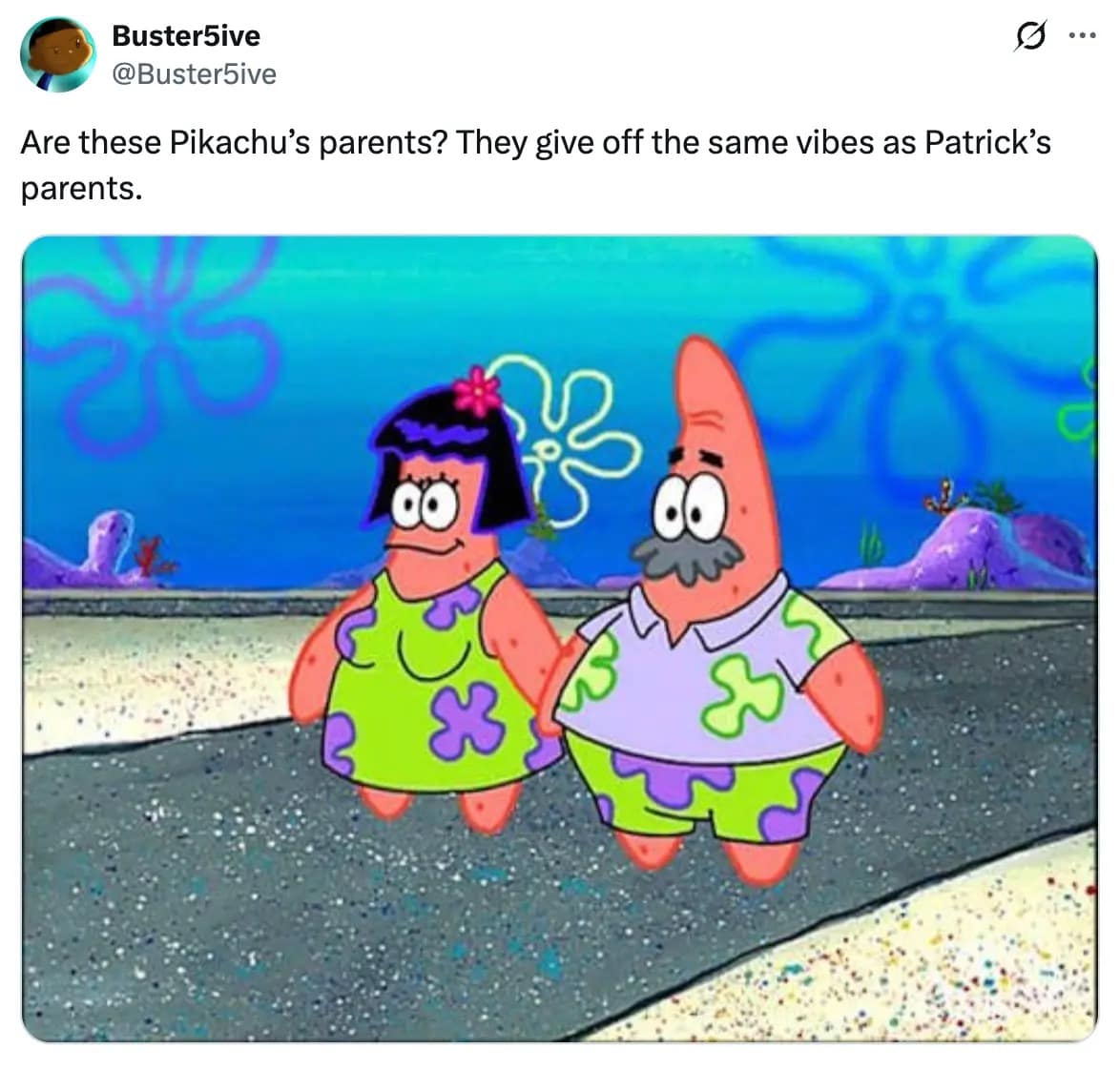 observational Pokemon Winds and Waves meme comparing the heavily tanned, tourist-outfit-wearing Pikachu variants to Patrick Star's parents from SpongeBob SquarePants, triggering a massive Pokemon Winds and Waves reaction.