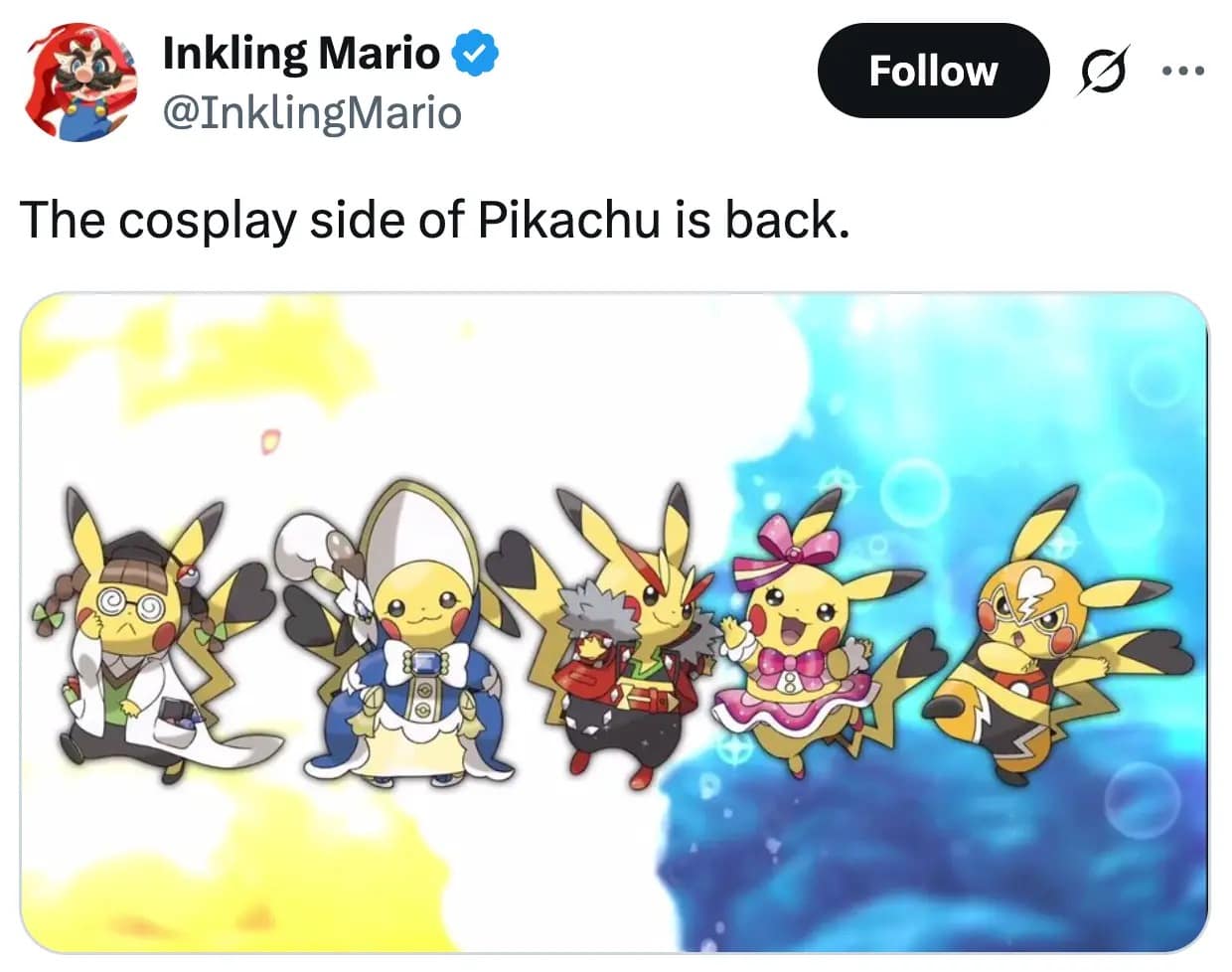 Pokemon Winds and Waves meme connecting the new vacation outfits to the classic Omega Ruby and Alpha Sapphire era by showcasing the original five Cosplay Pikachu forms, sparking a great throwback Pokemon Winds and Waves reaction.