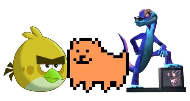 An absurd Pokemon Winds and Waves meme predicting the new starter evolutions by showing the yellow Angry Bird, the Annoying Dog from Undertale, and Gex the gecko, perfectly capturing the chaotic Pokemon Winds and Waves reaction online.